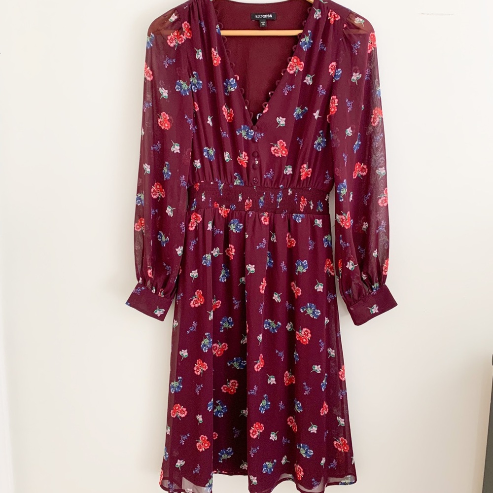 Burgundy floral midi dress